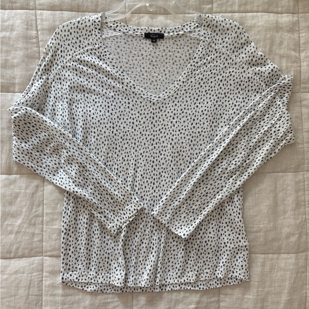 Rails White and Blue Dotted Long Sleeve Top